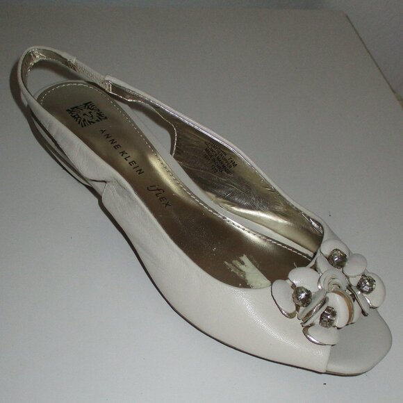 Anne Klein iflex "Ludwik" Womens Almond Leather Slingback Peep Flat NWD - 7.5M - Picture 1 of 10
